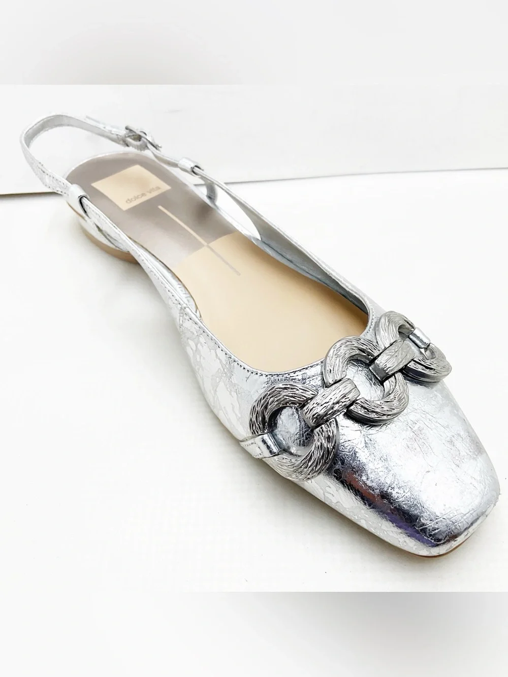 🆕{Dolce Vita} Ramano Crinkle Metallic Silver Slingback Flats